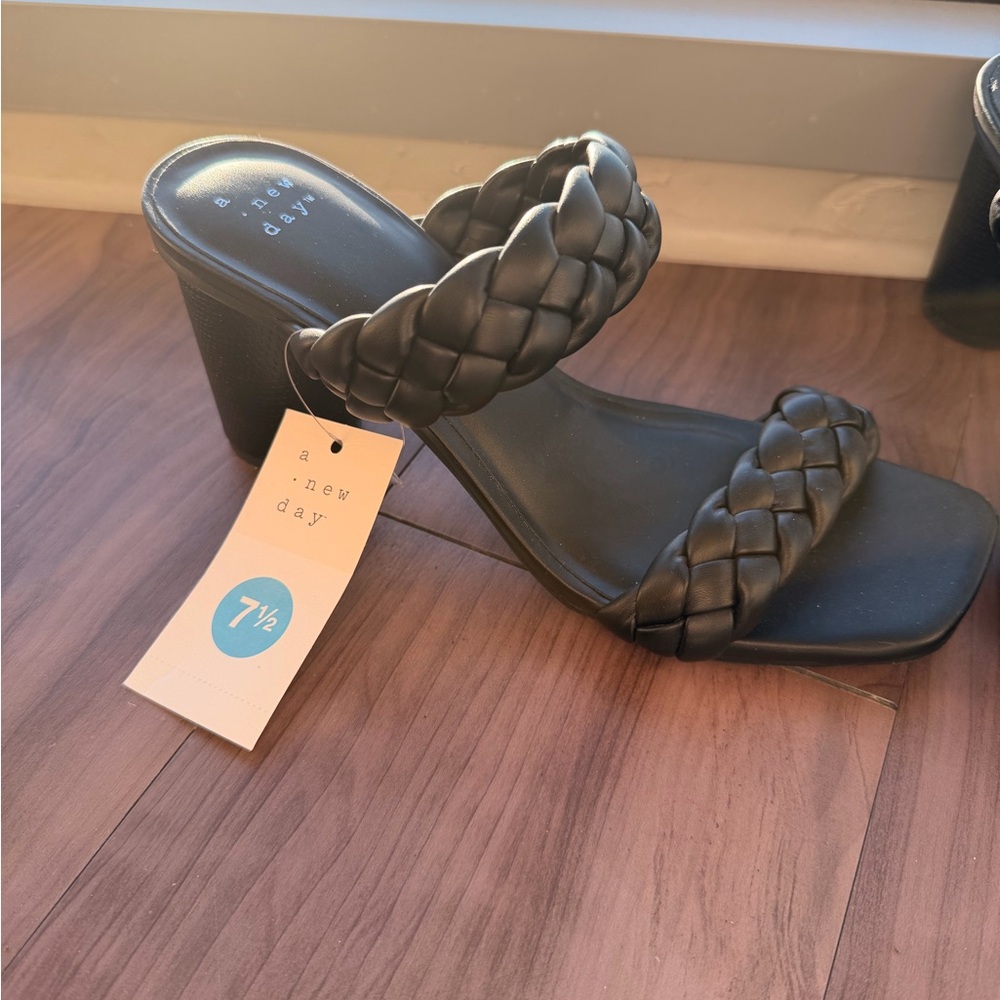 A New Day Women's Black Braided Heeled Sandals